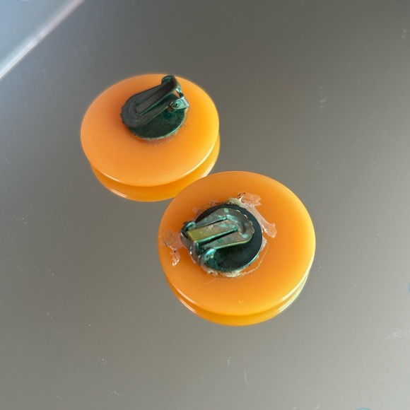 Orange Circle with silver Clip-on Earrings - Picture 8 of 10